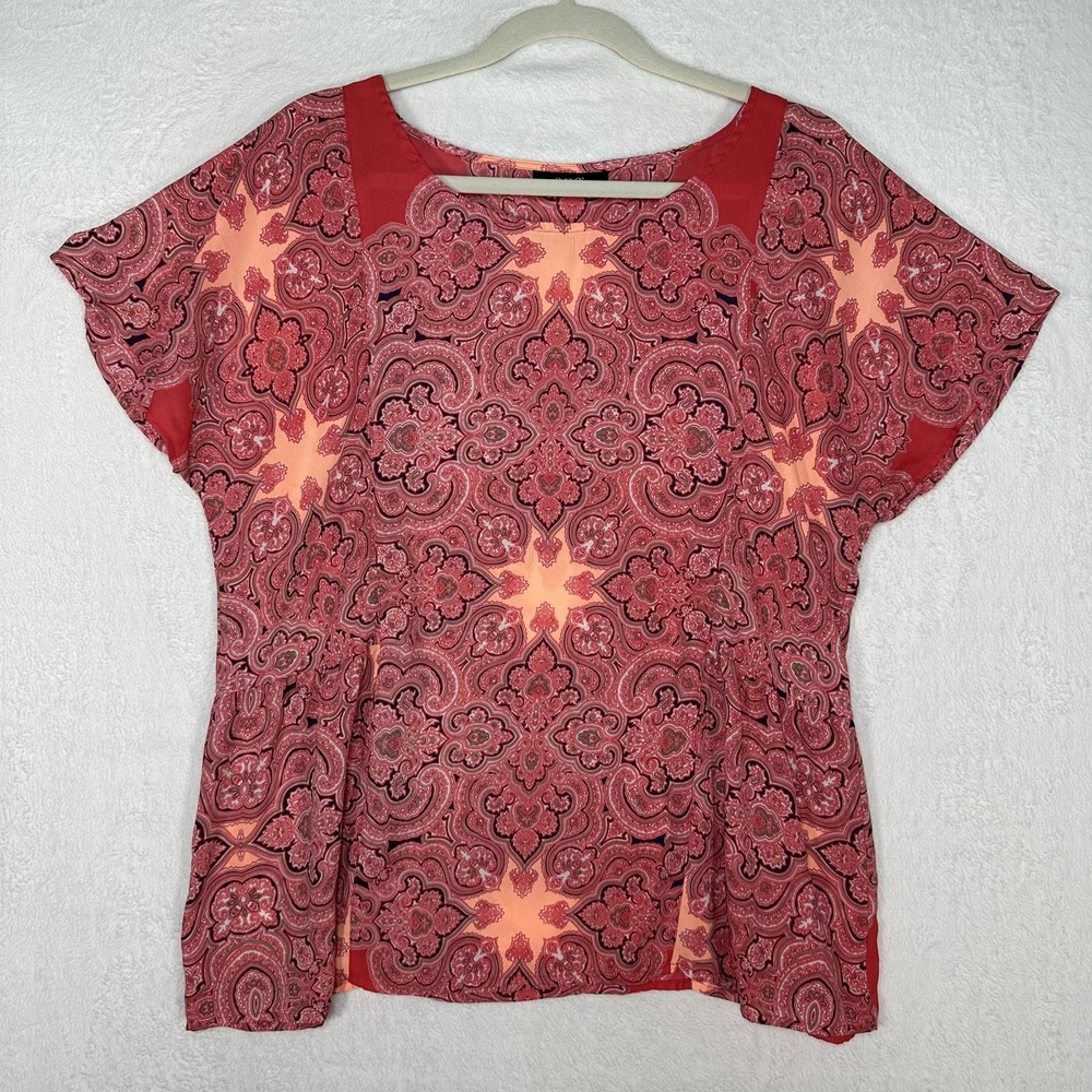 a.n.a. Paisley Peplum Blouse XL Red Boho Romantic Cottagecore Lightweight Top - Picture 2 of 10